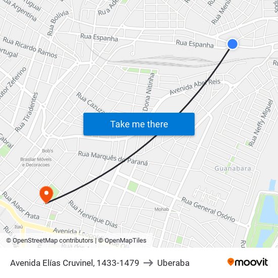 Avenida Elías Cruvinel, 1433-1479 to Uberaba map