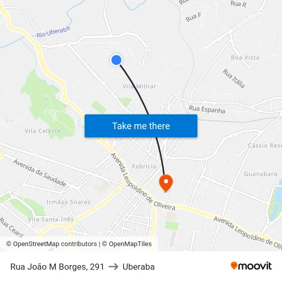 Rua João M Borges, 291 to Uberaba map