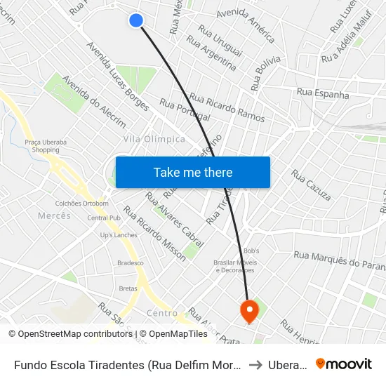 Fundo Escola Tiradentes (Rua Delfim Moreira) to Uberaba map