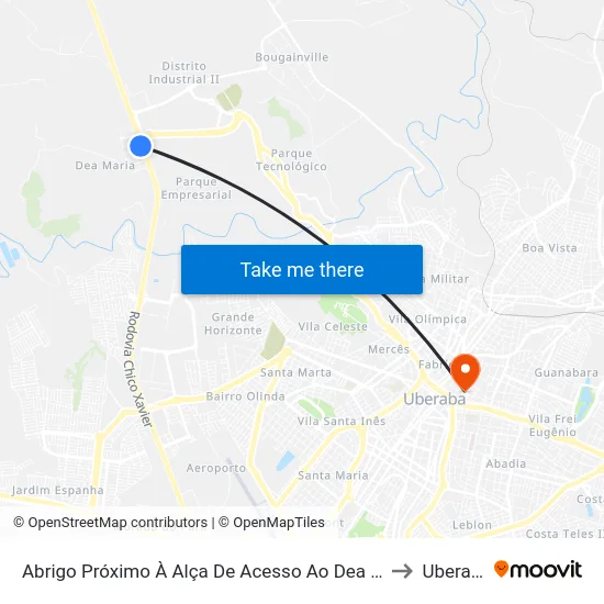 Abrigo Próximo À Alça De Acesso Ao Dea Maria to Uberaba map