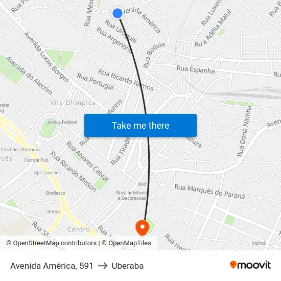 Avenida América, 591 to Uberaba map