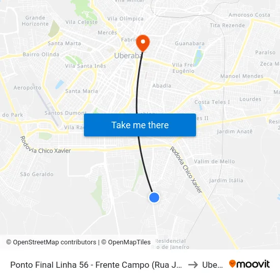 Ponto Final Linha 56 - Frente Campo (Rua Jocelino Assumpção) to Uberaba map