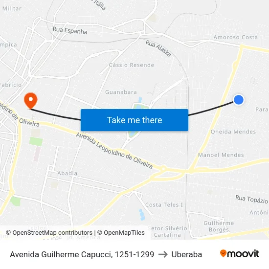 Avenida Guilherme Capucci, 1251-1299 to Uberaba map