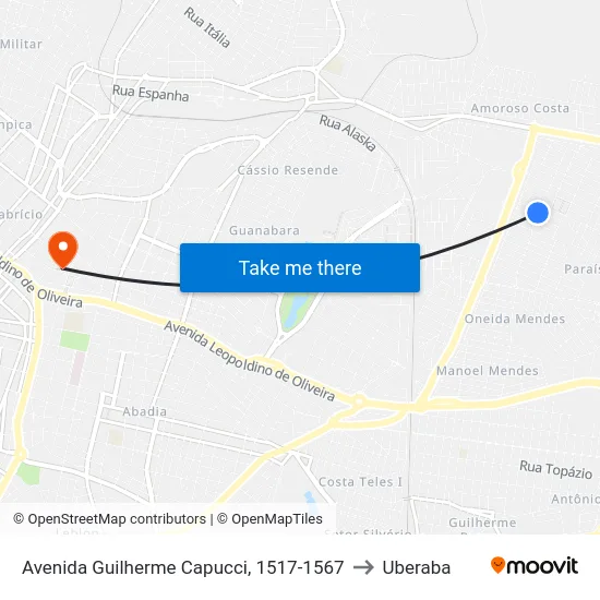 Avenida Guilherme Capucci, 1517-1567 to Uberaba map