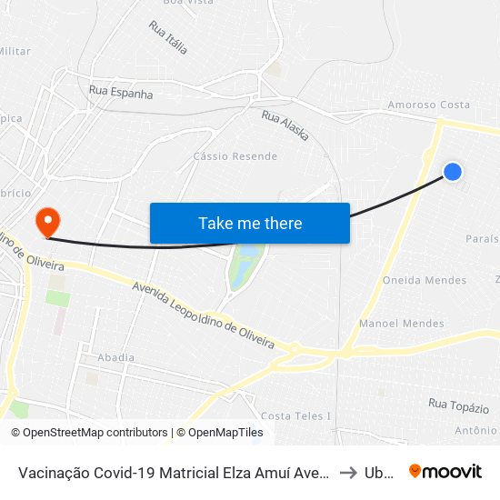 Vacinação Covid-19 Matricial Elza Amuí Avenida Guilherme Capucci, 374 to Uberaba map
