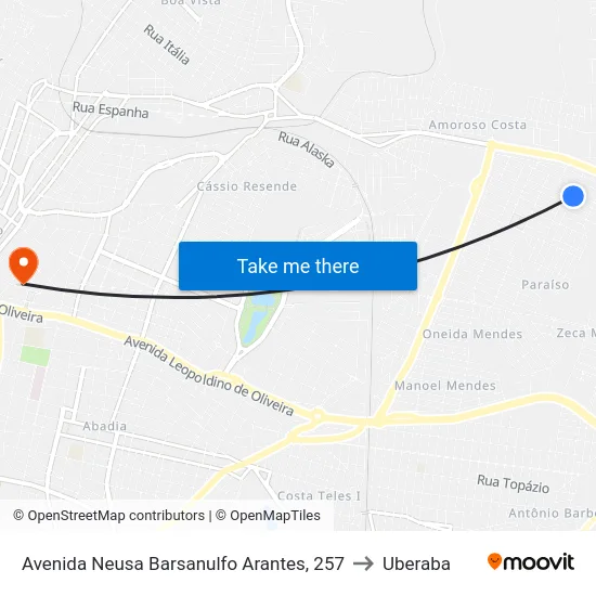 Avenida Neusa Barsanulfo Arantes, 257 to Uberaba map