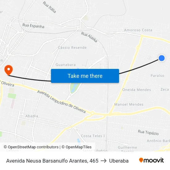 Avenida Neusa Barsanulfo Arantes, 465 to Uberaba map