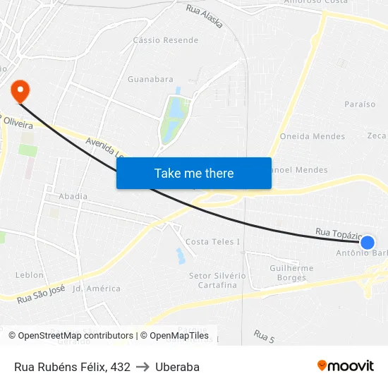 Rua Rubéns Félix, 432 to Uberaba map