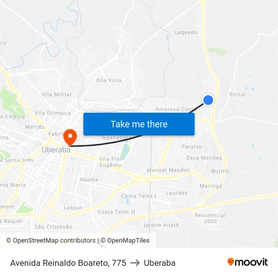 Avenida Reinaldo Boareto, 775 to Uberaba map