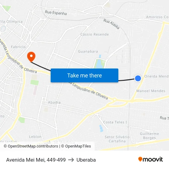 Avenida Mei Mei, 449-499 to Uberaba map