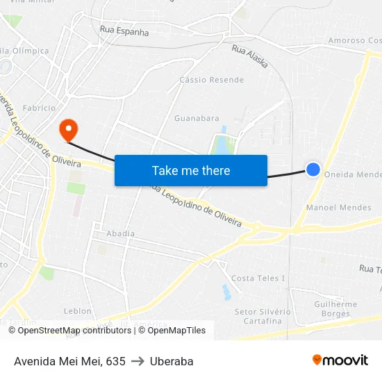 Avenida Mei Mei, 635 to Uberaba map