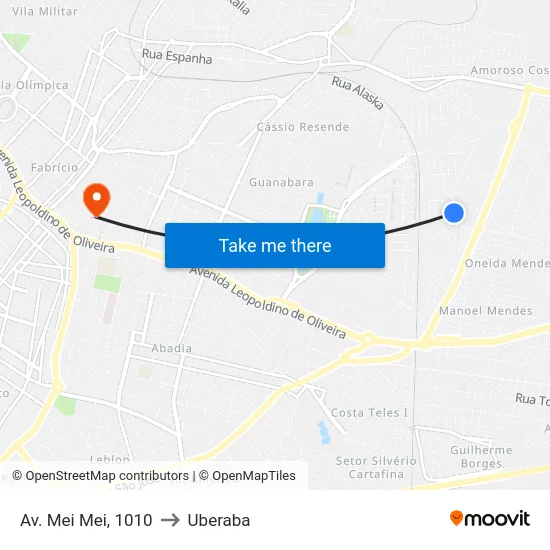Av. Mei Mei, 1010 to Uberaba map
