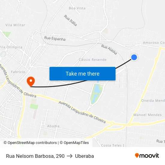 Rua Nelsom Barbosa, 290 to Uberaba map