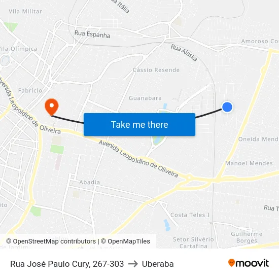 Rua José Paulo Cury, 267-303 to Uberaba map