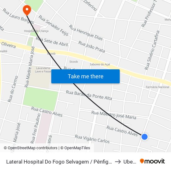 Lateral Hospital Do Fogo Selvagem / Pênfigo (Rua Castro Alves) to Uberaba map