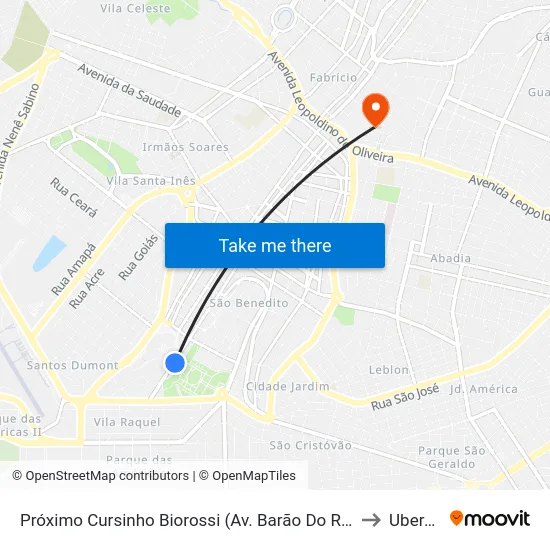 Próximo Cursinho Biorossi (Av. Barão Do Rio Branco) to Uberaba map