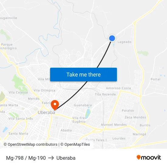 Mg-798 / Mg-190 to Uberaba map