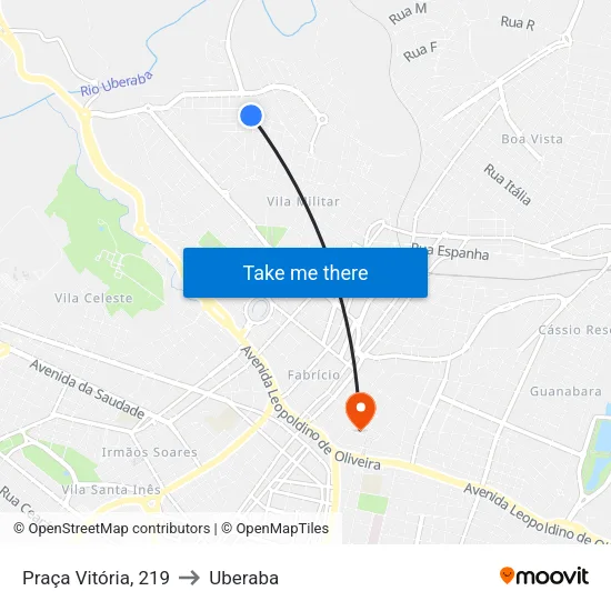 Praça Vitória, 219 to Uberaba map