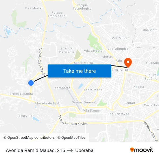 Avenida Ramid Mauad, 216 to Uberaba map