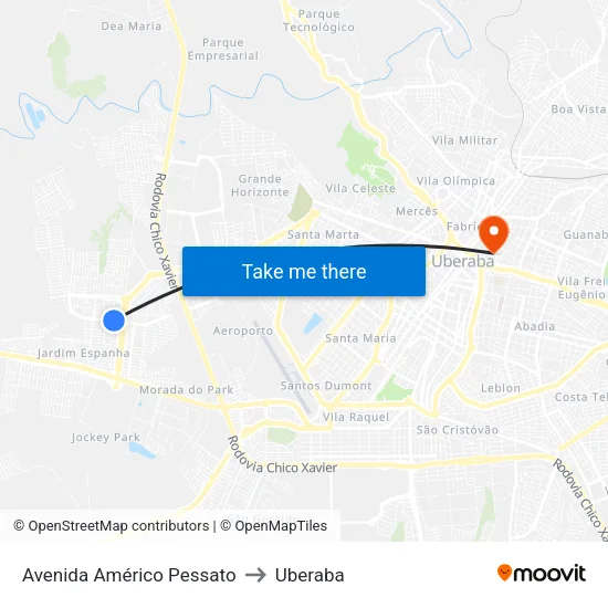 Avenida Américo Pessato to Uberaba map
