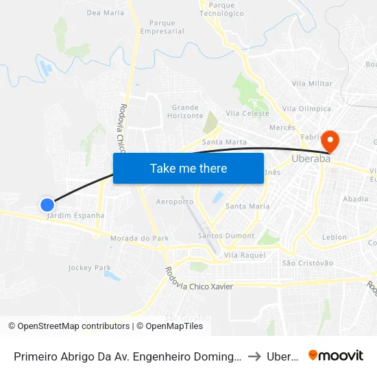 Primeiro Abrigo Da Av. Engenheiro Domingos Varotto to Uberaba map