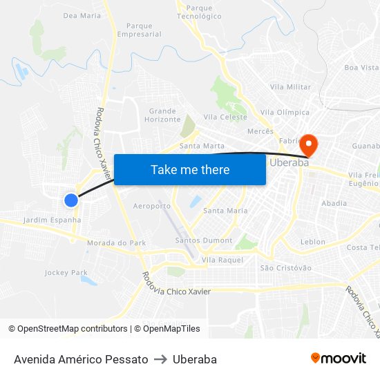 Avenida Américo Pessato to Uberaba map