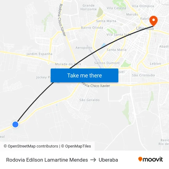 Rodovia Edílson Lamartine Mendes to Uberaba map