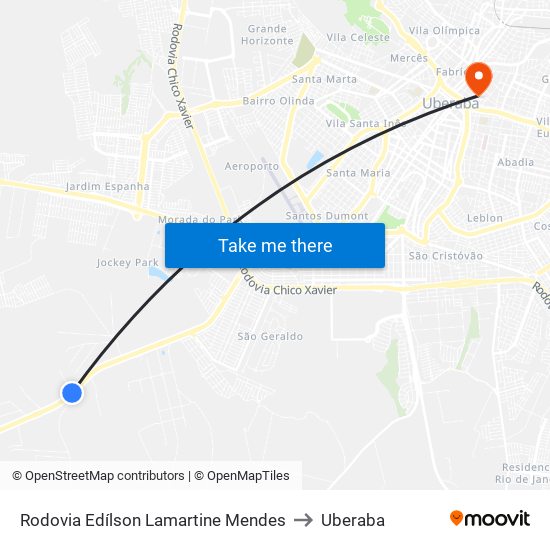 Rodovia Edílson Lamartine Mendes to Uberaba map