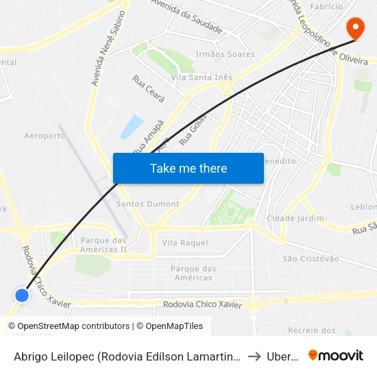 Rodovia Mg - 427, 139 to Uberaba map