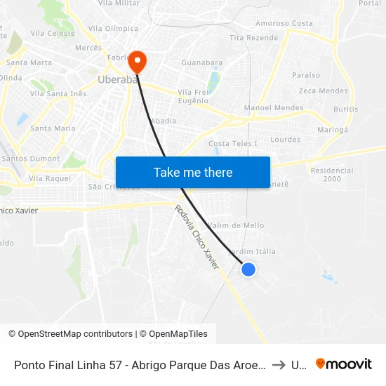 Ponto Final Linha 57 - Abrigo Parque Das Aroeiras - Sentido Terminal Gameleira (Av. Augusto Severino Carneiro) to Uberaba map