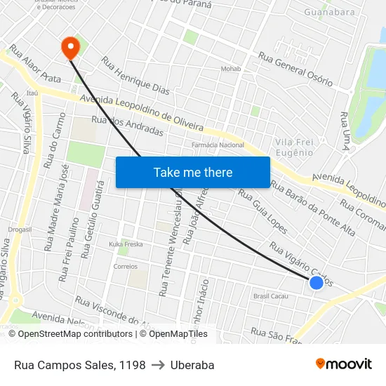Rua Campos Sales, 1198 to Uberaba map