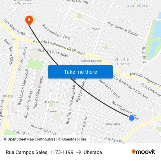 Rua Campos Sales, 1173-1199 to Uberaba map
