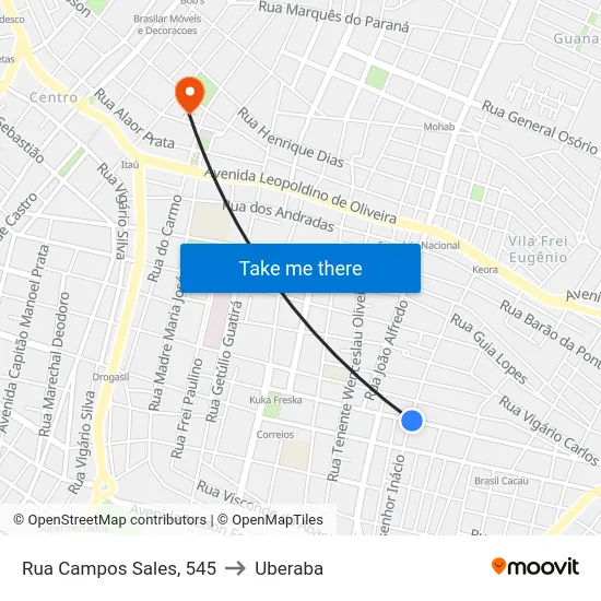Rua Campos Sales, 545 to Uberaba map