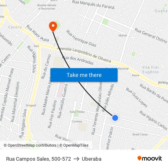 Rua Campos Sales, 500-572 to Uberaba map