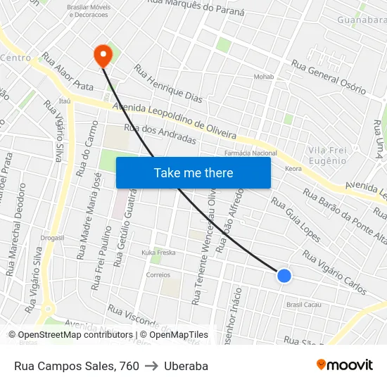 Rua Campos Sales, 760 to Uberaba map