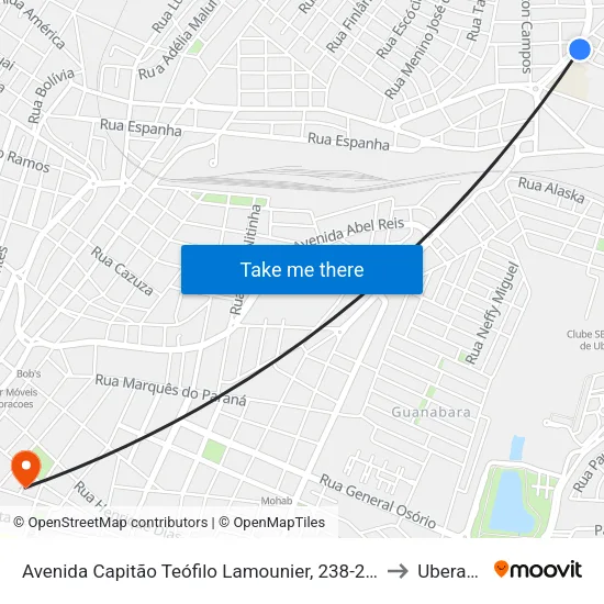 Avenida Capitão Teófilo Lamounier, 238-282 to Uberaba map