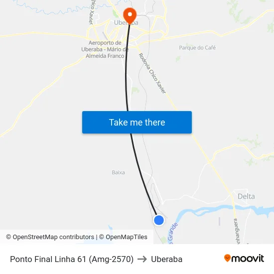 Ponto Final Linha 61 (Amg-2570) to Uberaba map