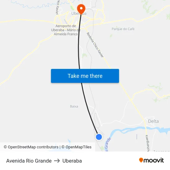 Avenida Rio Grande to Uberaba map