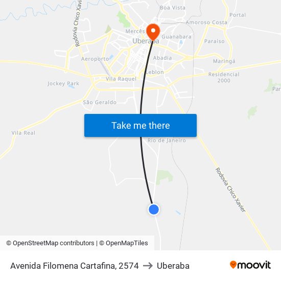 Avenida Filomena Cartafina, 2574 to Uberaba map