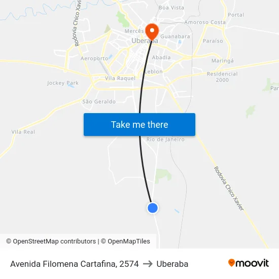 Avenida Filomena Cartafina, 2574 to Uberaba map