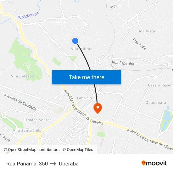 Rua Panamá, 350 to Uberaba map