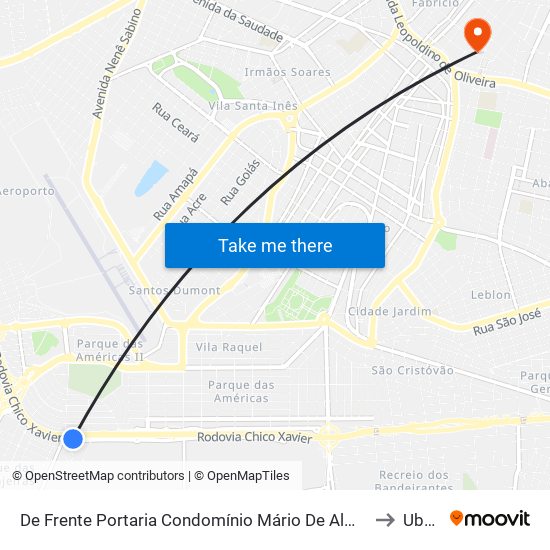 De Frente Portaria Condomínio Mário De Almeida Franco (Av. José Crosara) to Uberaba map
