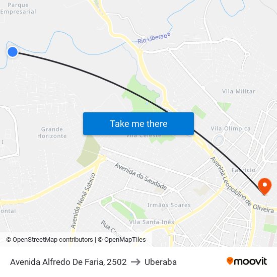 Avenida Alfredo De Faria, 2502 to Uberaba map