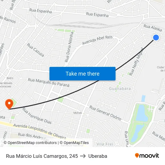 Rua Márcio Luís Camargos, 245 to Uberaba map