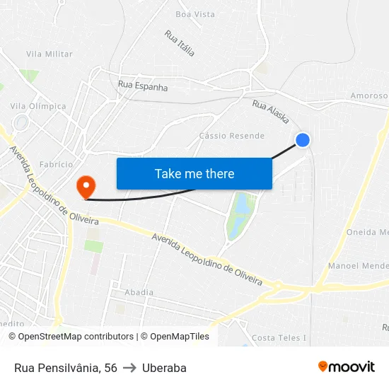 Rua Pensilvânia, 56 to Uberaba map