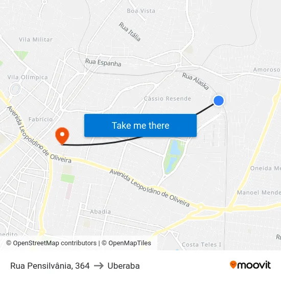 Rua Pensilvânia, 364 to Uberaba map