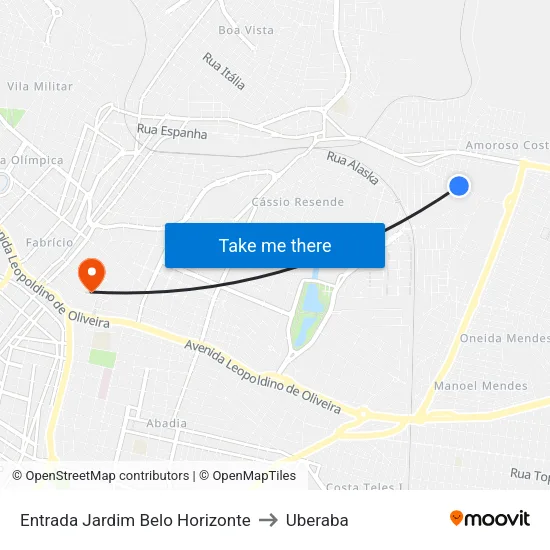 Entrada Jardim Belo Horizonte to Uberaba map