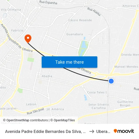 Avenida Padre Eddie Bernardes Da Silva, 565 to Uberaba map