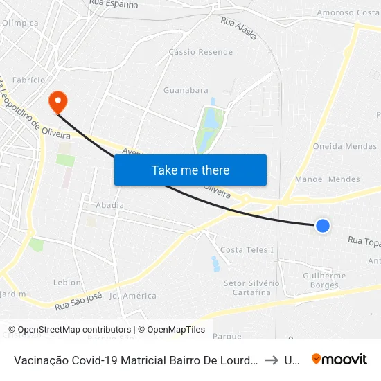 Vacinação Covid-19 Matricial Bairro De Lourdes Avenida Padre Eddie Bernardes Da Silva, 1058 to Uberaba map