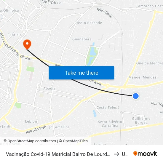 Vacinação Covid-19 Matricial Bairro De Lourdes Avenida Padre Eddie Bernardes Da Silva, 877-953 to Uberaba map